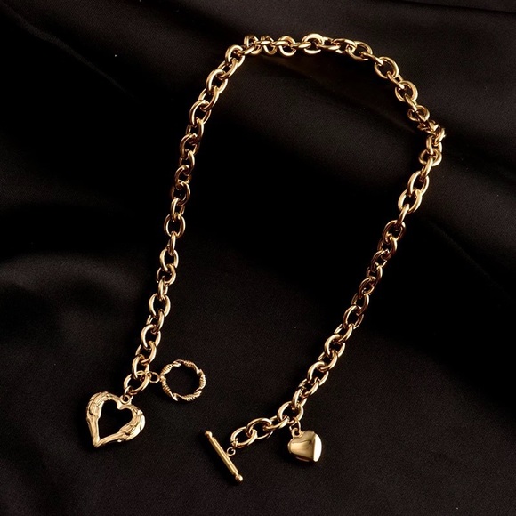 Zara Heart Circle & Bar Love Pendant Chain Baroque Gold Heart - Picture 9 of 16